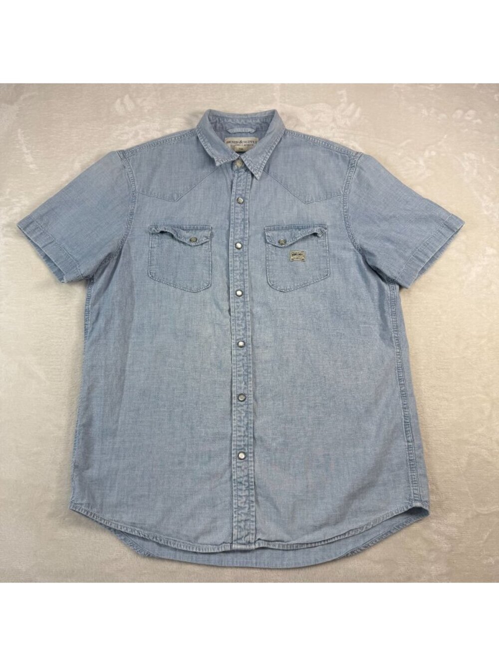 Denim & Supply Ralph Lauren Mens M Western Chambray Pearl Snap Shirt Denim